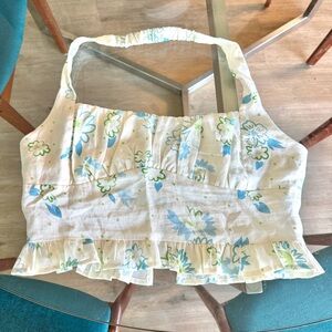 Verge Girl Size 8 Floral White Linen Halter Top with Iridescent Buttons